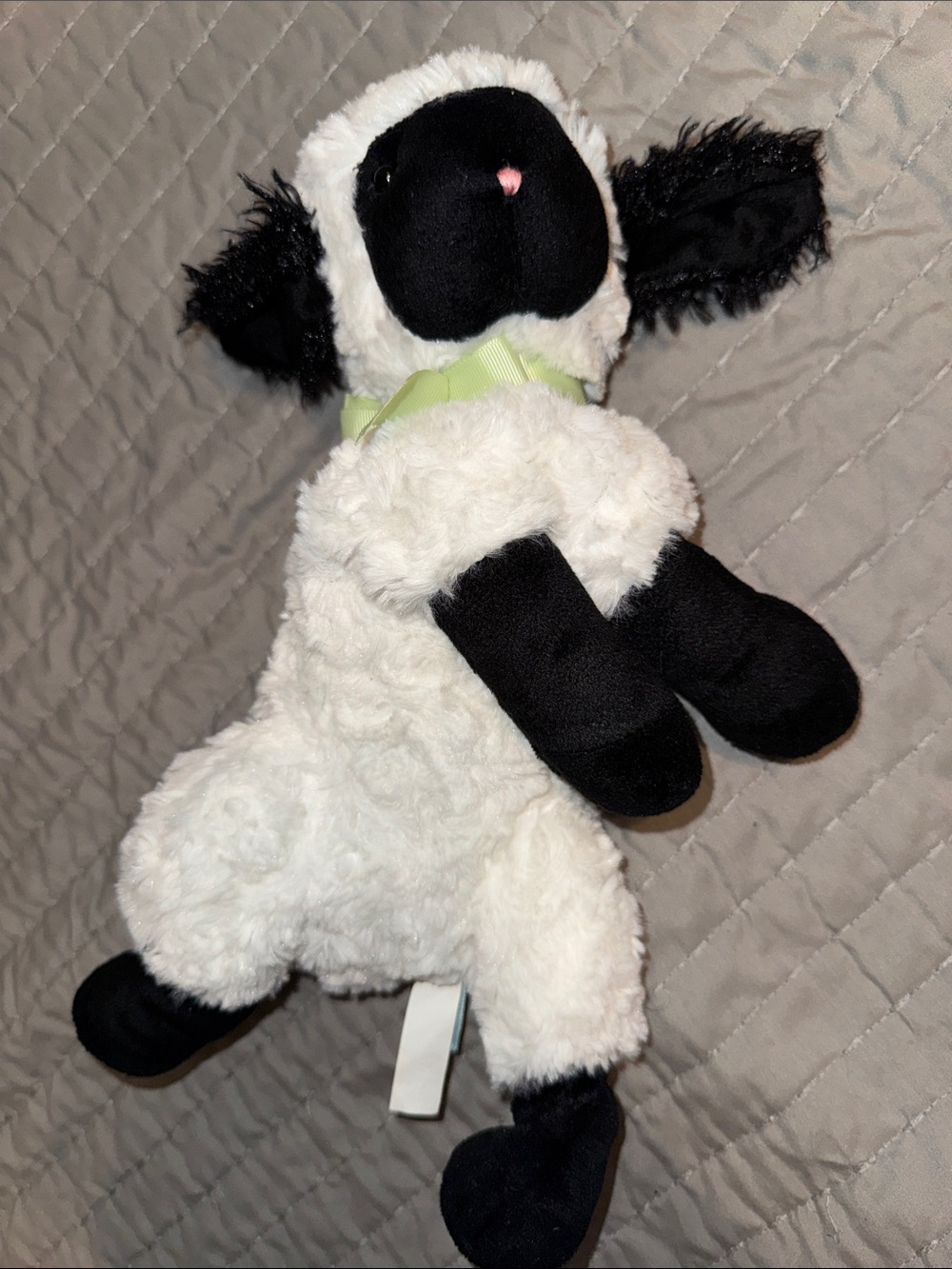 Bunnies by the Bay Black and White Lamb Plush with Light Green Bow